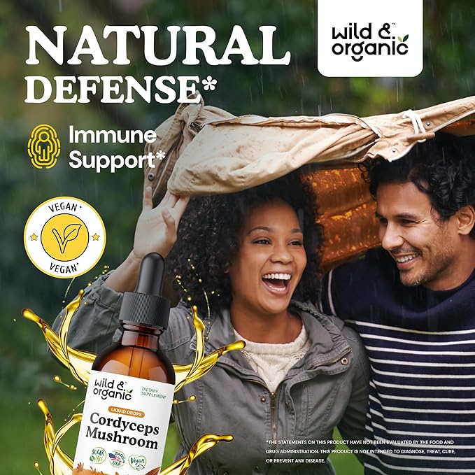 Wild &amp Organic Cordyceps Mushroom Tincture - Cordyceps Extract Supplement for Energy &amp Immune Support - Liquid Sinensis Mushroom Drops - Vegan Sugar &amp Alcohol-Free - 2 fl oz