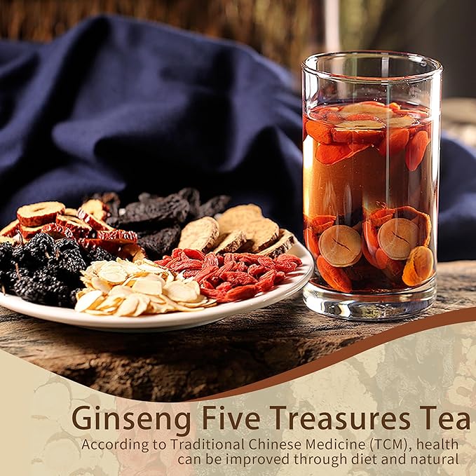 Ginseng Five Treasures Tea Kidney Tea - Ginseng &amp Mulberry Herbal Teas Natural Chinese Red Date Kidney Cleanse Detox Teas Bag for Men Women te de riñon Saludable Organica (2 Bag(50PC))