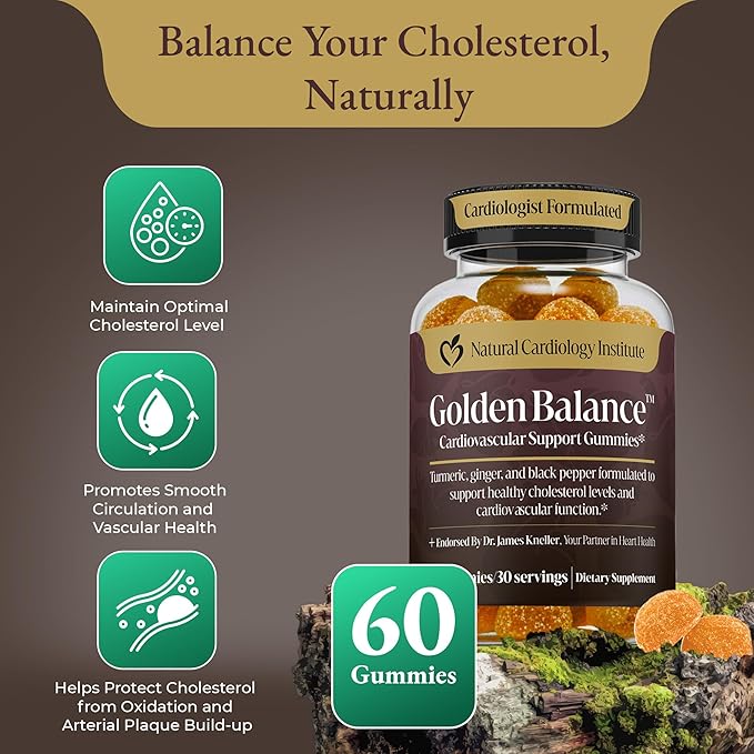 Golden Balance Turmeric Gummies - Turmeric and Ginger Supplement with Black Pepper Extract - High Absorption Turmeric Curcumin Supplement Gummies - Cholesterol Support &amp Heart Health Turmeric Gumm
