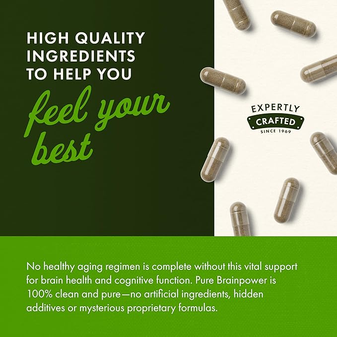 Swanson Pure Brainpower Brain Health Cognitive Memory Focus Support Brain-Derived Neurotrophic Factor (BDNF) Herbal Supplement (Ginkgo Biloba Bacopa Monnieri) 60 Veggie Capsules (Veg Caps) (2 Pack)