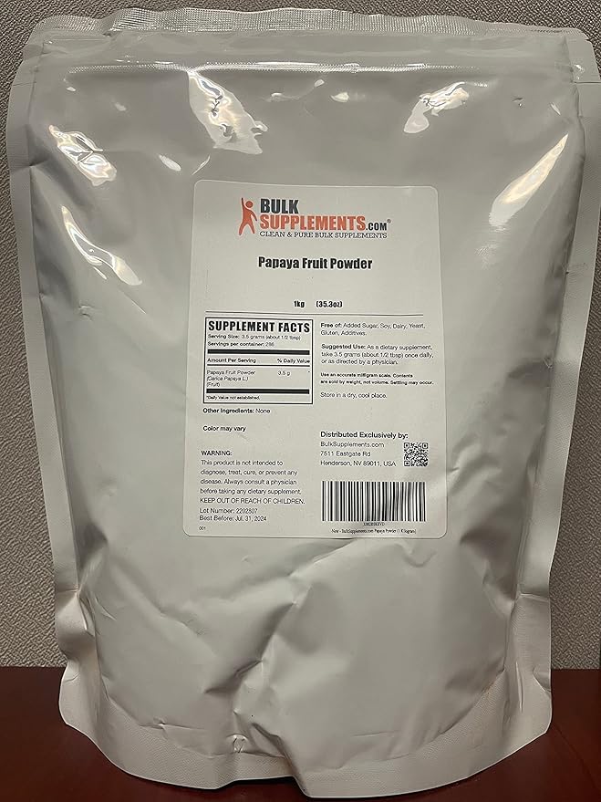BulkSupplements.com Organic Papaya Fruit Powder - Flavoring Powder Sourced from Carica Papaya Fruit - Gluten Free 3g per Serving 1kg (2.2 lbs) (Pack of 1)