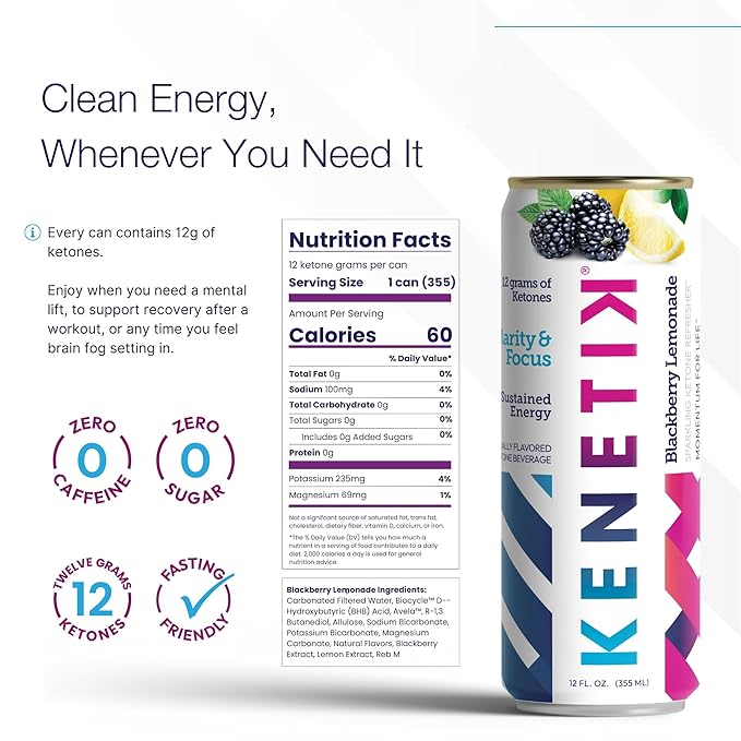 KENETIK Caffeine-Free Focus Drink – Brain Fuel for Mental Clarity and Cognitive Endurance Sugar-Free Bioidentical Ketones (D-BHB) 12oz – 6 Pack Pineapple Passionfruit