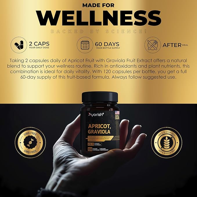 Apricot 500 mg with Soursop Graviola Extract Capsule - 120 Veggie Capsules 60 Servings Non-GMO Vegan
