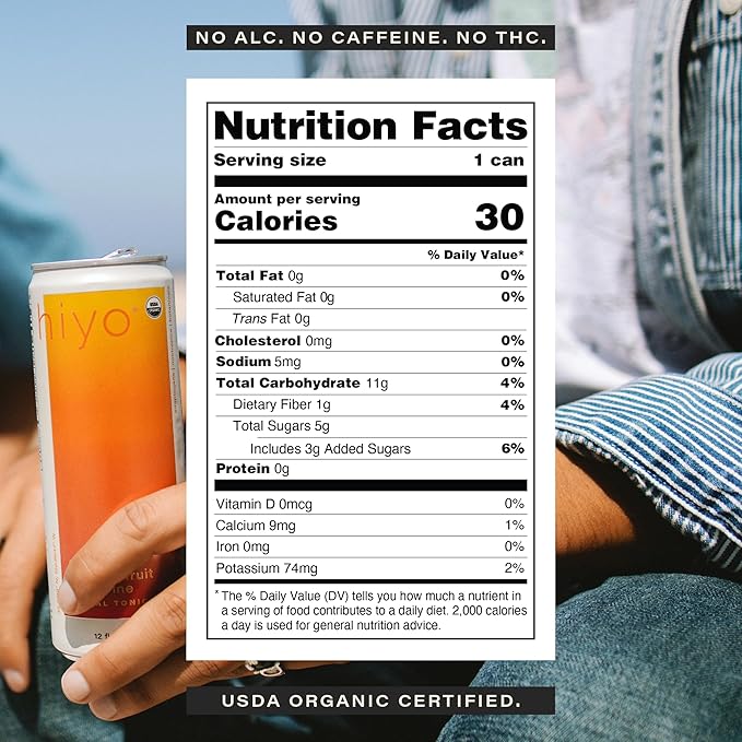 Hiyo Organic Social Tonic- Passion Fruit Tangerine 12 Pack – N.A. Functional Seltzer Sparkling Water Crafted with Organic Adaptogens Nootropics &amp Botanicals