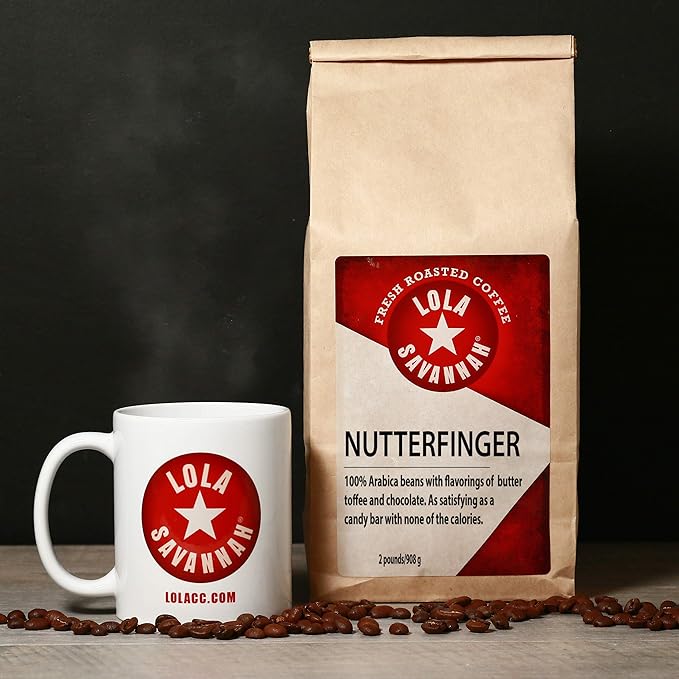 Lola Savannah Nutterfinger Whole Bean Coffee - Roasted Arabica Beans with Butter Toffee &amp Chocolate Flavors | Caffeinated | 2lb Bag