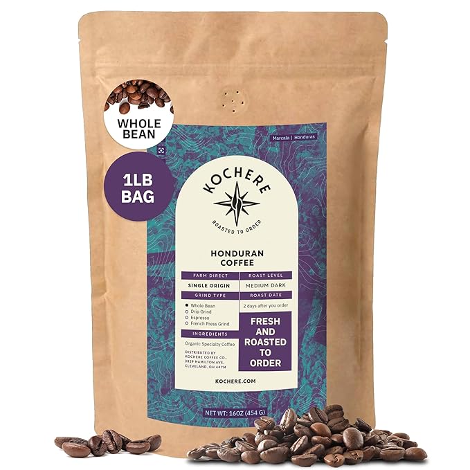 Kochere Honduran Marcala Specialty Whole Bean Coffee – 1LB Medium Roast – Freshly Roasted to Order – Single Origin Farm Direct Rich Flavored Coffee Beans – Caramel &amp Brown Sugar Notes