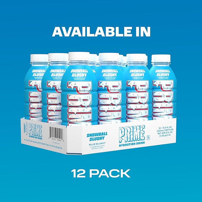 PRIME Hydration SNOWBALL SLUSHY Sports Drinks Electrolyte Enhanced for Replenishing Fluids 250mg BCAAs B Vitamins Antioxidants Low Sugar 16.9 Fl Oz 12 Pack