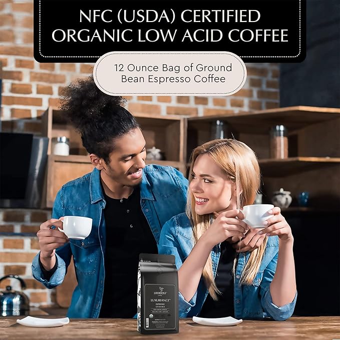 Lifeboost Organic Espresso Ground Coffee - Non-GMO Low Acid Single Origin USDA Shade Grown Organic Espresso Coffee - Third Party Tested For Mycotoxins &amp Pesticides 12oz Bag