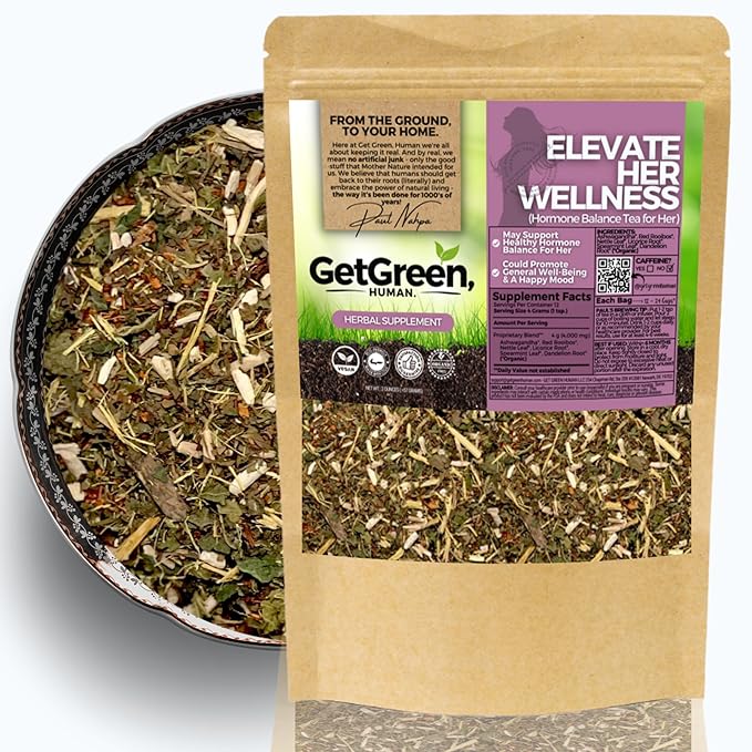 Healthy Hormone Balance Loose Leaf Tea For Her w/ Ashwagandha Red Rooibos | Organic Herbal Tea | 2 oz (57 gram) | Decaf Vegan Healthy No Caffeine Organic Herbs No Natural or Artificial Flavors