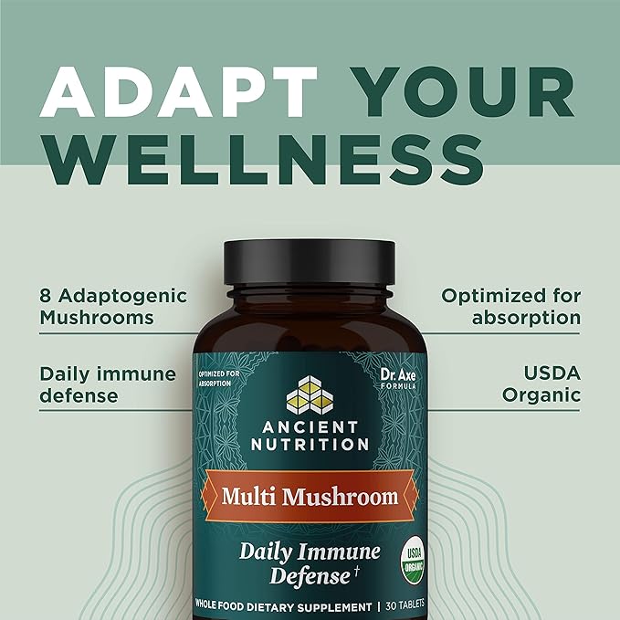 Ancient Nutrition Mushroom Supplement Organic Multi Mushroom Immune Support Tablet Supports Stress Response Gluten Free Paleo and Keto Friendly 60 Count