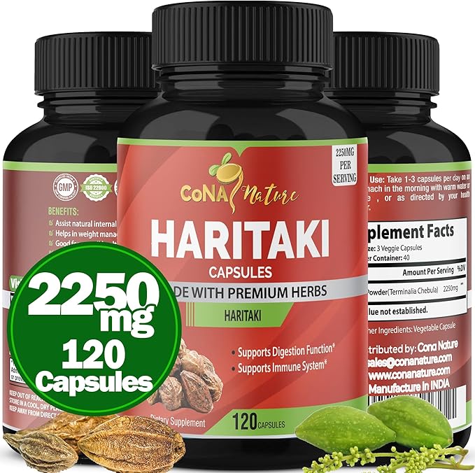 Organic India Haritaki Capsules 2250MG Rejuvenation Improving Digestion Maintains Regularity | Non-GMO Vegan Gluten-Free Herbs and Supplements 120 Caps
