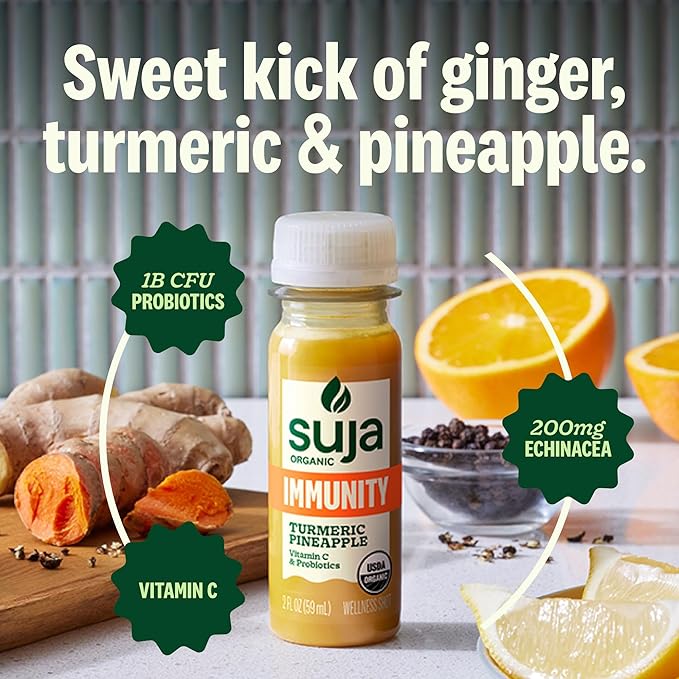 Suja Organic Immunity Defense Shot (20 Pack) with Turmeric and Ginger | Immunity Boost &amp Support | Functional Shots | Cold-Pressed Juice with Live Probiotics | Plant-Based &amp Gluten-Free (20 Pa