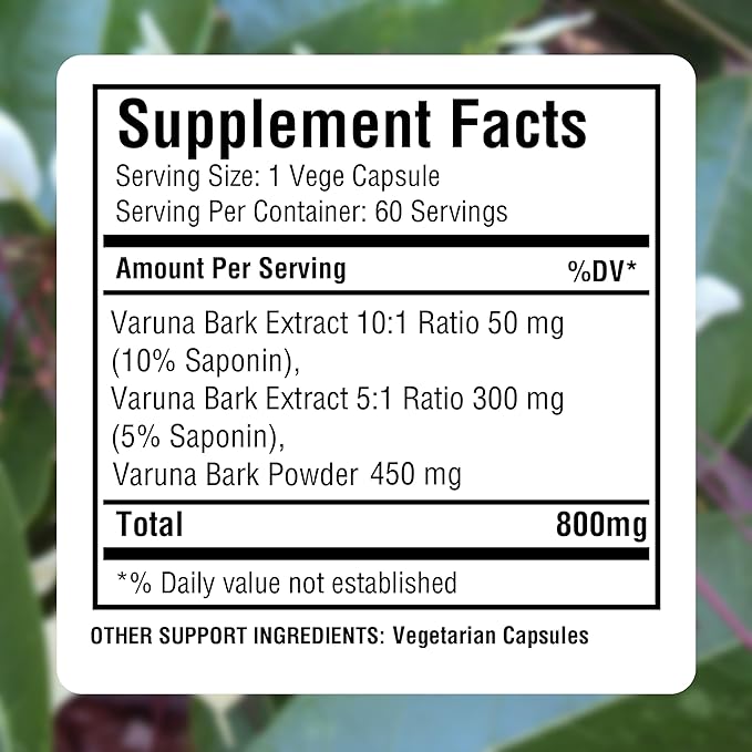 Herbsforever Varuna Nurvala Extract Capsules - Vegan &amp Gluten Free | Plant Based Supplement for Bladder &amp Kidney Function 800 mg per Capsules (60 Nos)