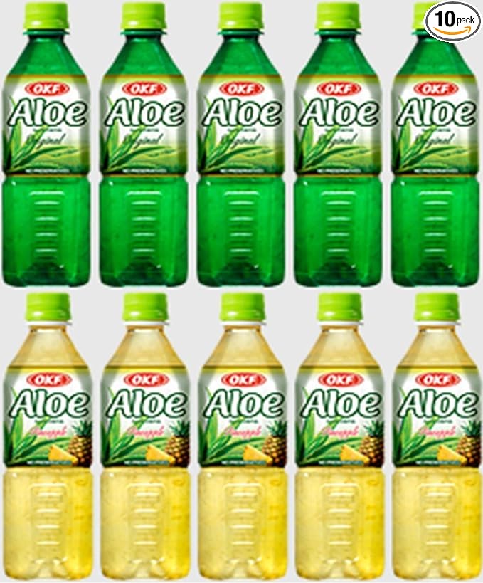 OKF Aloe Vera Original &amp Aloe Pineapple Drink 16.9-ounce Bottles (Pack of 10)
