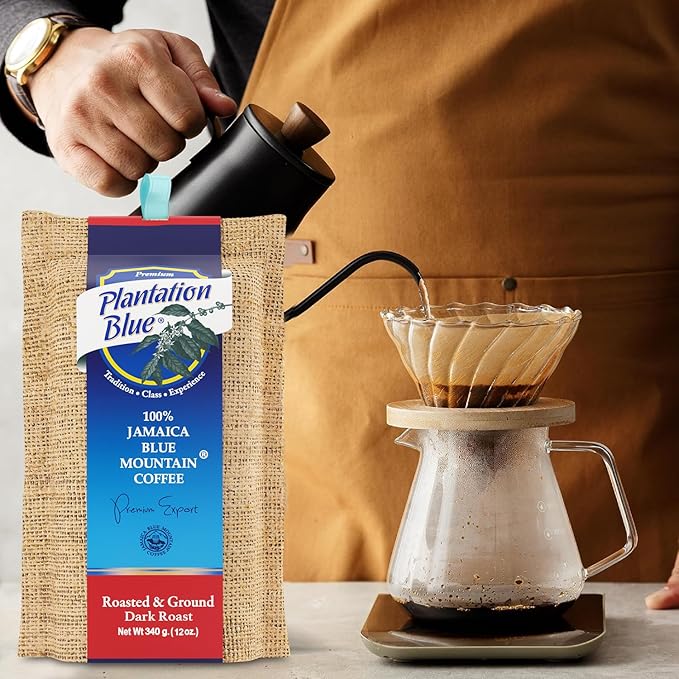 Plantation Blue 100% Blue Mountain Coffee Dark Roast Ground Premium Jamaican Coffee 12oz