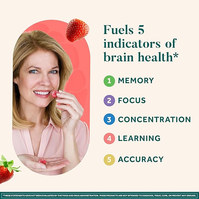 NEURIVA Original Brain Supplement for Memory Focus &amp Concentration + Learning &amp Accuracy with Clinically Tested Nootropics Phosphatidylserine and Neurofactor Strawberry Flavor 50 Gummies