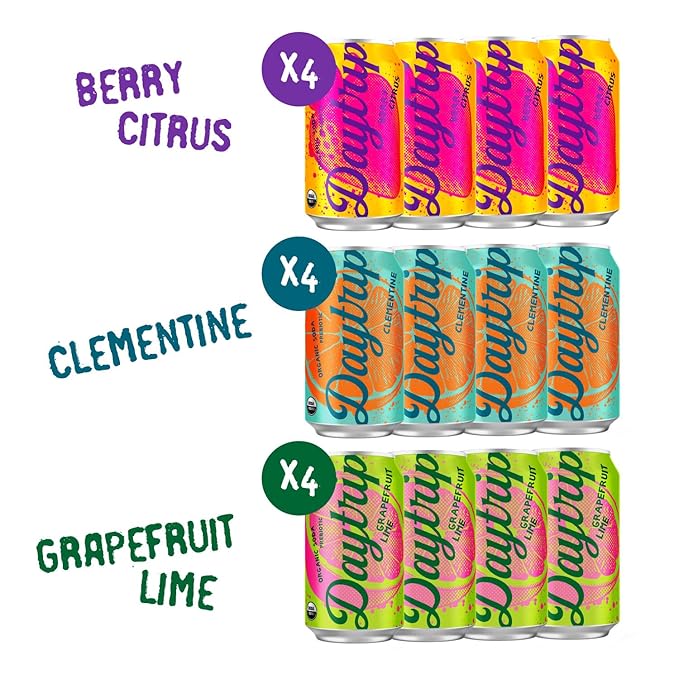 Daytrip Organic Sparkling Prebiotic Soda Low Sugar Soda and Low Calorie Healthy Soda Alternative Prebiotic Drink for Gut Health Drink and Digestion Refreshing Functional Beverage with Plant-Based F