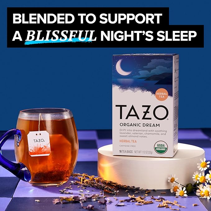 TAZO Organic DREAM Herbal Tea Bags Caffeine-Free Bedtime Tea Relaxing Chamomile and Lavender Blend 96 Total Tea Bags (16ct - Pack of 6)