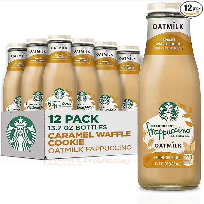 Starbucks Oatmilk Frappuccino Coffee Drink Caramel Waffle Cookie Oat Milk 13.7 fl oz Bottles (12 Pack) Iced Coffee