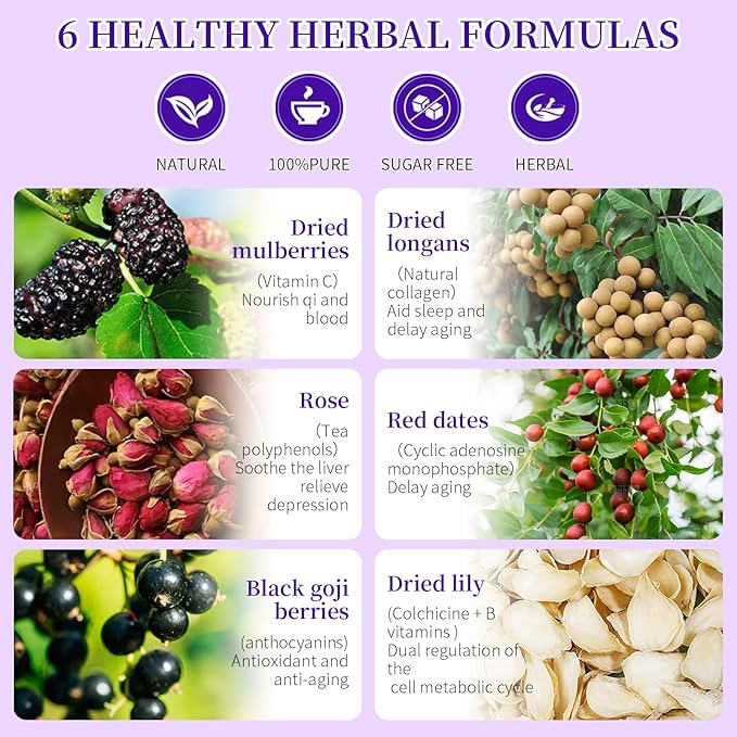 Baihuatang Beauty Bright Beauty Tea Bags(60bags) Black Mulberries Rose Black Wolfberry Tea Flower Tea Mulberry Goji Berries Anthocyanin Vegan Health 美肤养颜茶 桑葚玫瑰黑枸杞茶