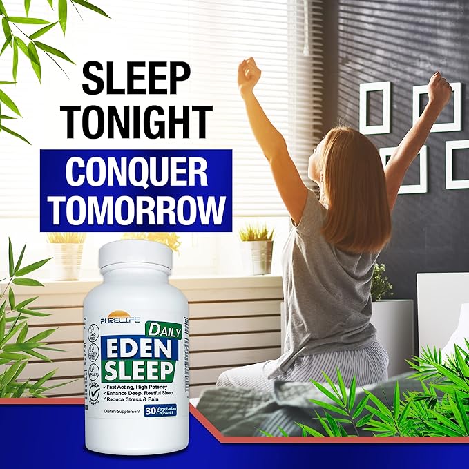 Eden Daily Sleep [New GABA Free Formula] – Fall Asleep Faster Relax Your Body Promote Deep and Restful Sleep (30 Vegan Capsules)