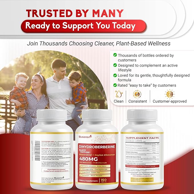 Dihydroberberine - Super Berberine - Patented GlucoVantage 810mg - 5X Absorption - with Resveratrol Cinnamon Grape Seed Extract- Support Metabolism Digestion