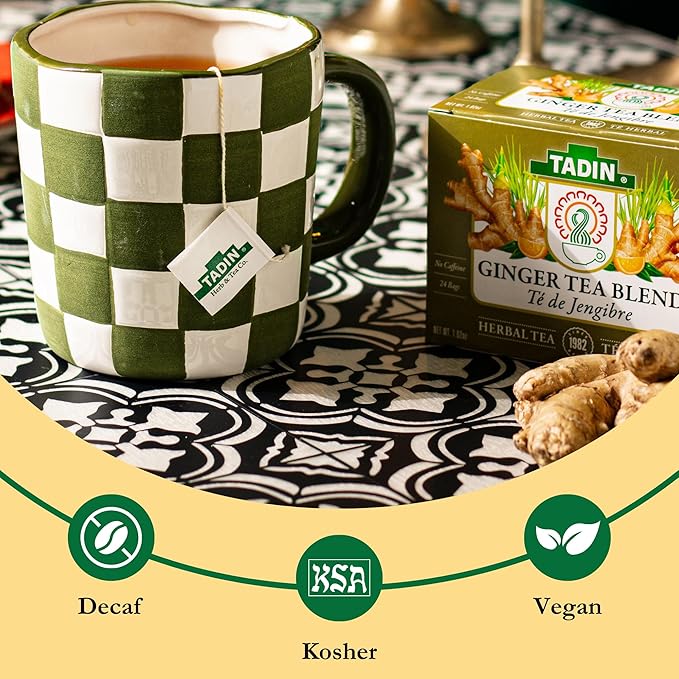 Tadin Ginger Tea Blend Herbal Tea Caffeine Free 24 Tea Bags Per Box Pack of 6