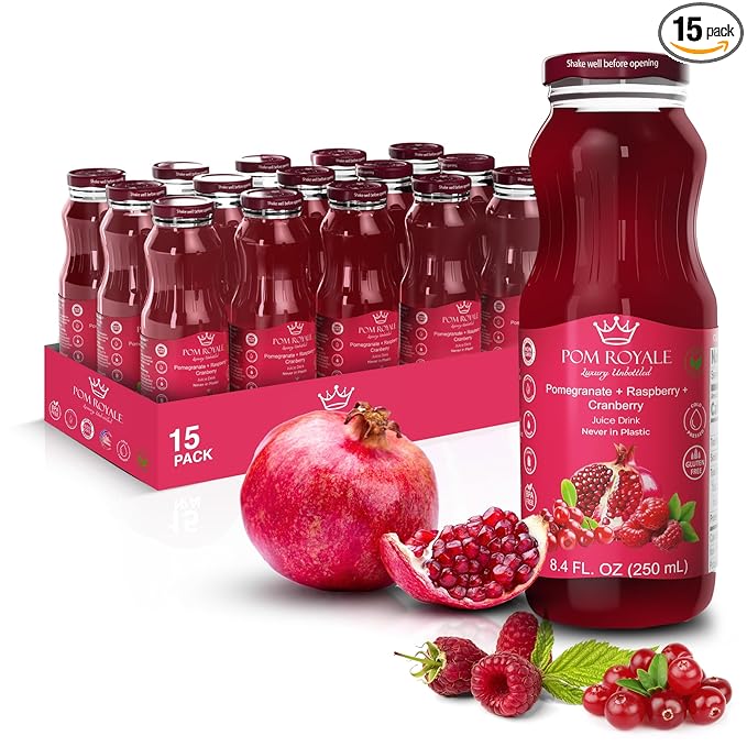 Pomegranate Raspberry Cranberry 8.4 Ounce Glass Bottle (Pack of 15) Cold Pressed Juice Non-GMO Gluten Free Kosher Certified Preservative Free