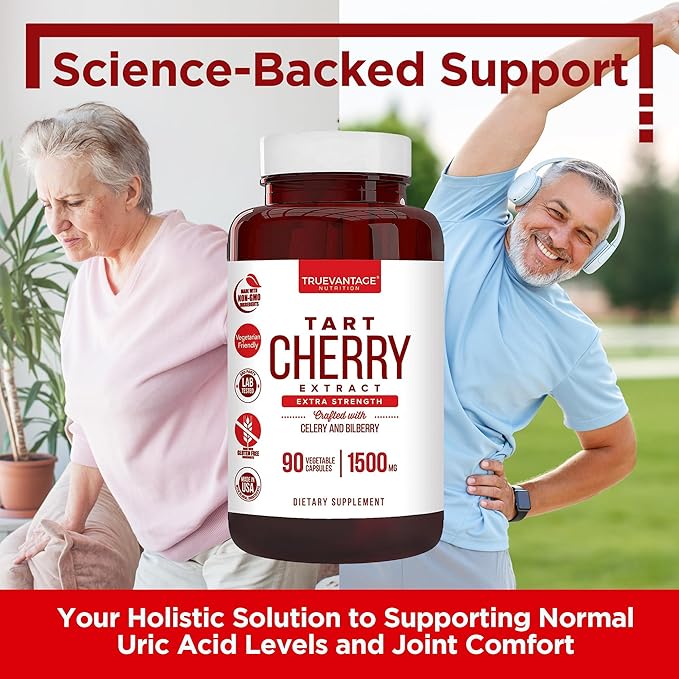 Tart Cherry Extract Capsules with Celery Seed Extract and Bilberry for Joint Support Muscle Recovery and Uric Acid Flush Support Made in The USA - 90 Tart Cherry Capsules