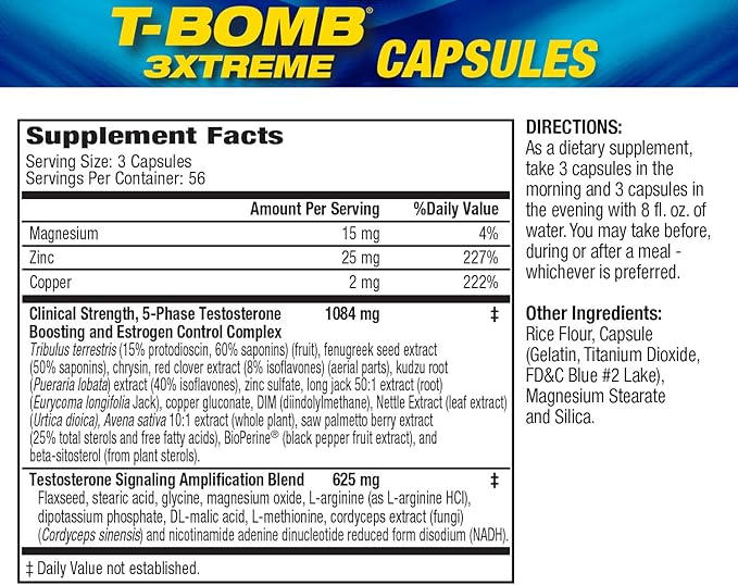 MHP T-Bomb 3xtreme Clinically Tested Testosterone Booster for Men Increase Libido 168 Count