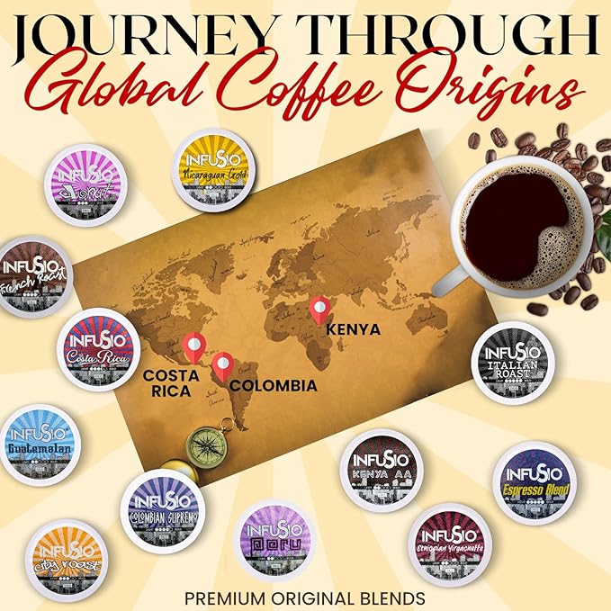 InfuSio Coffee Pods Variety Pack – 96 Count 12 Sophisticated Medium &amp Dark Roast Blends Crafted Blends Collection – Premium Single-Serve Coffee Compatible with Keurig K-Cup 2.0 Brewers