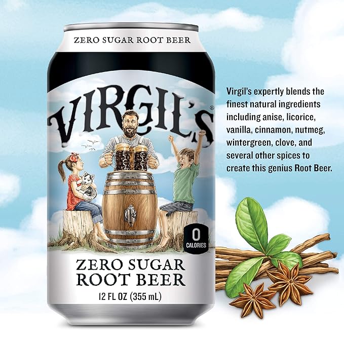 Virgil’s Zero Sugar Root Beer Great Tasting Zero Calorie Keto Friendly Soda (24- 12oz cans)