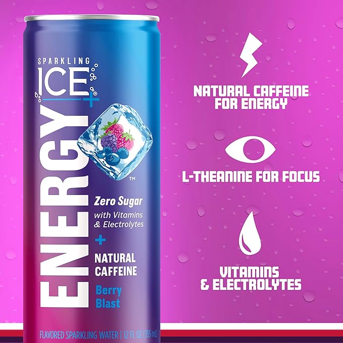 Sparkling Ice +ENERGY Maximum Mango and Sparkling Ice +ENERGY Berry Blast Sparkling Water. Energy drinks with Vitamins &amp Electrolytes Zero Sugar 12 fl oz Cans (Pack of 12 each)