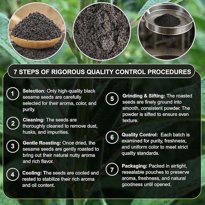 BOTAMONY Black Sesame Powder 12.3oz Vegan Gluten-Free Non-GMO Plant Protein &amp Fiber Rich Minerals Nutty Flavor Finely Ground Roasted Seeds for Smoothies Baking Recipes
