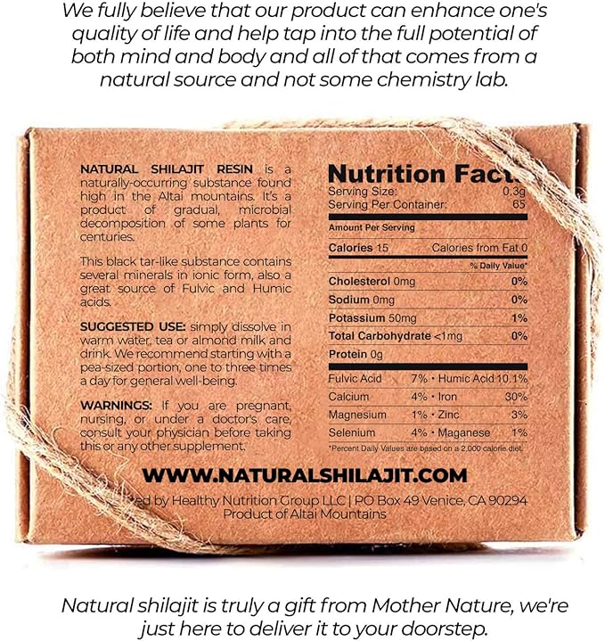 NATURAL SHILAJIT Resin (20g) – Genuine Altai Shilajit for Men &amp Women DBP-Verified Bioactive Complex Trace Minerals &amp Fulvic Compounds Lab Tested Pure Resin Supplement