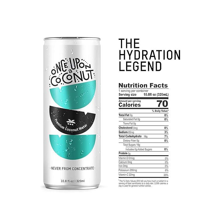 Once Upon a Coconut - 100% Pure &amp Natural Coconut Water (10.8 Fl Oz Cans) | No Sugar Added - Electrolytes - No Pulp - Non-GMO - Gluten Free - Pack of 6 Cans
