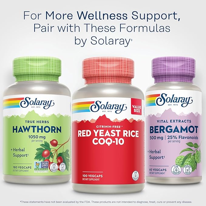 SOLARAY Red Yeast Rice Plus CoQ-10 &amp No-Flush Niacin Vitamin B-3 Healthy Heart &amp Cardiovascular Support Non-Irradiated &amp Citrinin Free 60 Day Money Back Guarantee 100 Servings 100 Veg
