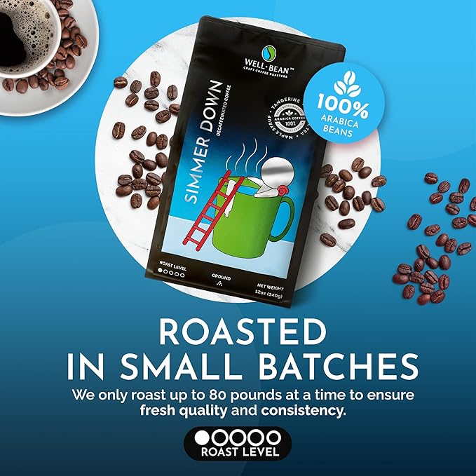 Well-Bean Coffee - Simmer Down Colombian Ground Coffee Decaf Coffee Swiss Water Decaf Coffee Vegan Decaf Coffee Beans Light Roasted Coffee 2 lb Coffee Bag