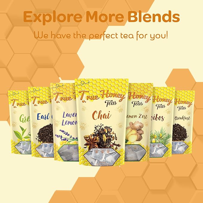 True Honey Chai Tea Bags - Providing Herbal Wellness - All Natural Organic Cinnamon Clove Coriander Anise and Fennel Black - Blended with Honey Crystals Blended - 24 Count
