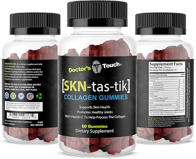 Doctor's Touch SKNtastic Collagen Gummies for Men and Women Clinically Tested Hydrolyzed Collagen with Vitamin C Supporting Healthy Skin and Promoting Healthy Joints