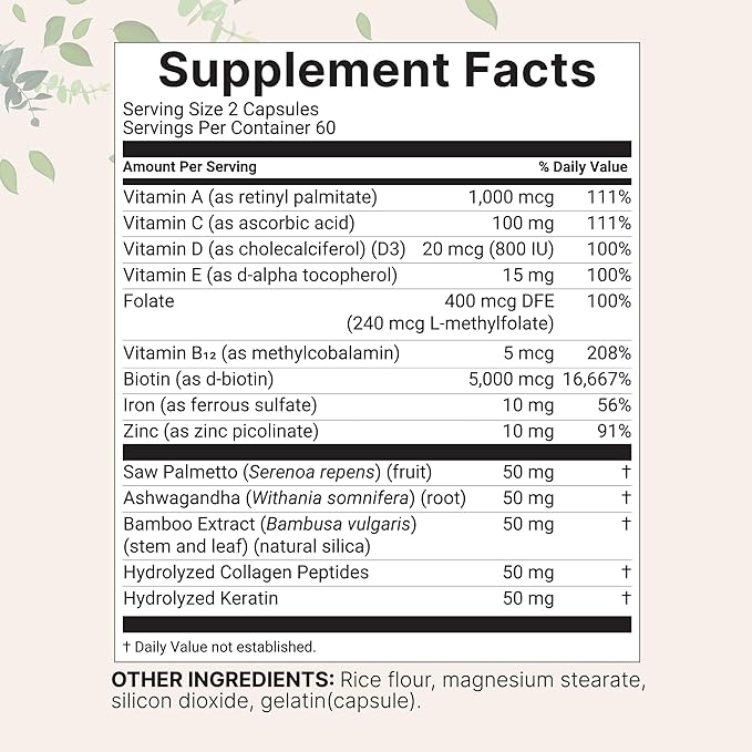 Micro Ingredients Multi Collagen Protein Powder 16oz &amp Hair Vitamins Complex Capsules Bundle 2 Pack | Grass-Fed Collagen Peptides | 14-in-1 Advanced Hair Growth Support