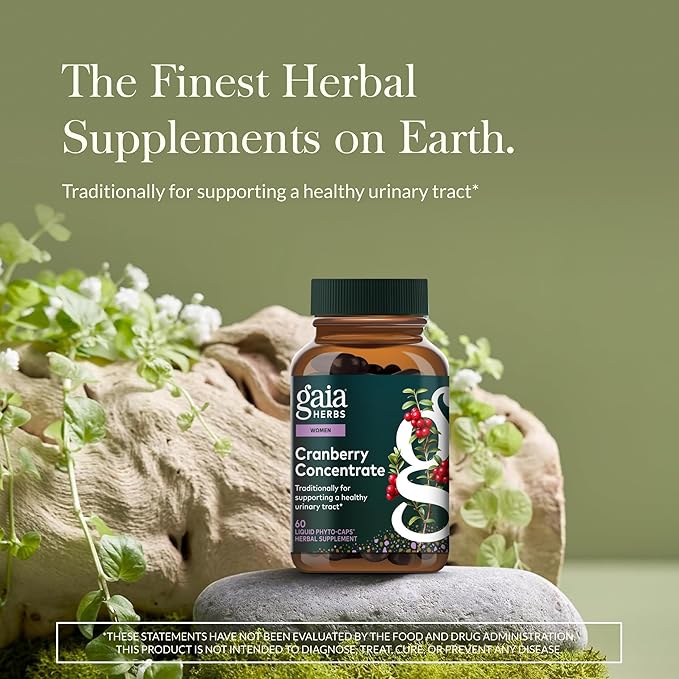 Gaia Herbs Cranberry Concentrate - Traditionally for Helping to Maintain Urinary Tract Health* - Made with Cranberry Fruit Juice Extract - 60 Vegan Liquid Phyto-Caps (60 Servings)