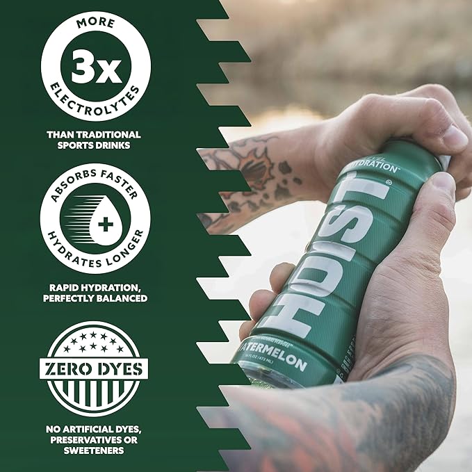 HOIST Premium Military Hydration Electrolyte Drink Powerful IV-Level Hydration Clinically Proven Performance Drink Watermelon 16 Fl Oz (Pack of 12)