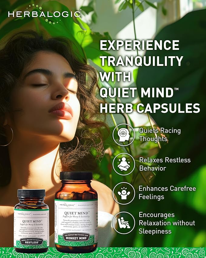 Herbalogic - Quiet Mind Herb Capsules - Non-Sedating Promotes a Feeling of Zen-Like Calm - Eases Anxious Worry and Panicky Mood - Based on The Traditional Chinese Formula GUI Pi Tang - 30 Cap Count