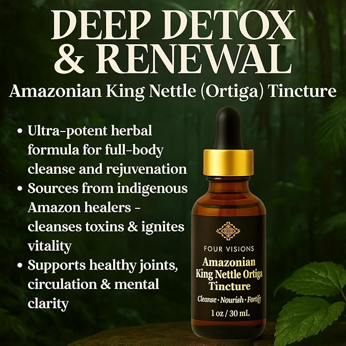 Four Visions Stinging Nettle Tincture (King Nettle) – Organic Liquid Herbal Supplement for Immune Support Prostate Health Hormone Balance &amp Daily Detox – Ortiga Verde Orgánica – 2 oz