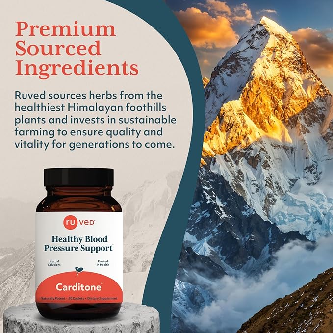 ruved Carditone - Natural Heart Health Supplement for Women &amp Men BP Formula Holistic Heart Support with Rauwolfia Arjuna Calcium and Magnesium - 30 Vegetarian Caplets (Pack of 1)