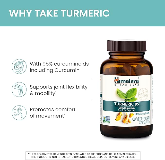 Himalaya Turmeric 95 Supplement with Curcumin/Curcuminoids Joint and Muscle Support Optimum Flexibility and Mobility 600 mg Non-GMO Vegan Gluten Free 60 Capsules 60 Day Supply