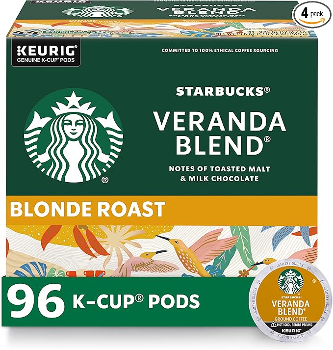 Starbucks K-Cup Coffee Pods Starbucks Blonde Roast Hot or Iced Coffee Veranda Blend 96 Keurig Pods