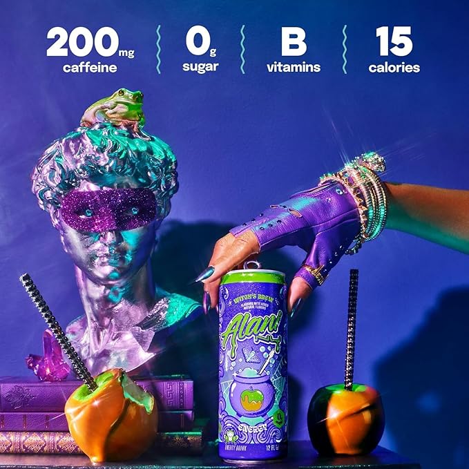 New Alani Energy Drinks Witch's Brew Cotton Candy Breezeberry - Limited Edition Flavors - Variety Pack Sugar-Free Low-Calorie 200mg Caffeine Energy Boost Drink 12 fl oz (Pack of 6)