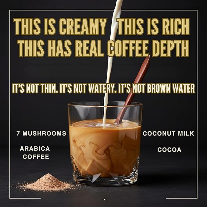 Eluna Mushroom Coffee – 7 Mushroom Blend with L-Theanine – Smooth Creamy Taste Calm Energy – Low Caffeine – 30 Servings
